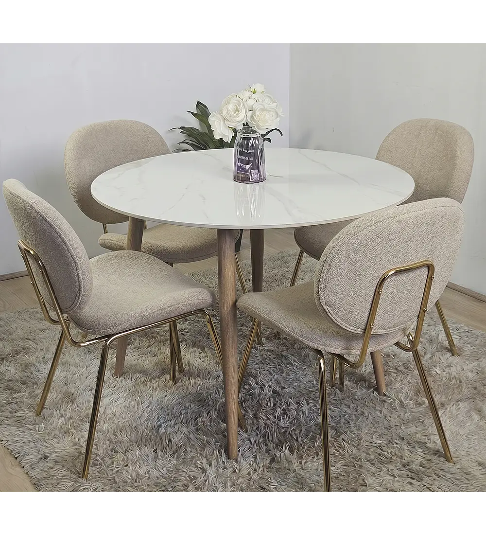 Comedor Mesa Mármol 100cm  + 4 Sillas Karu