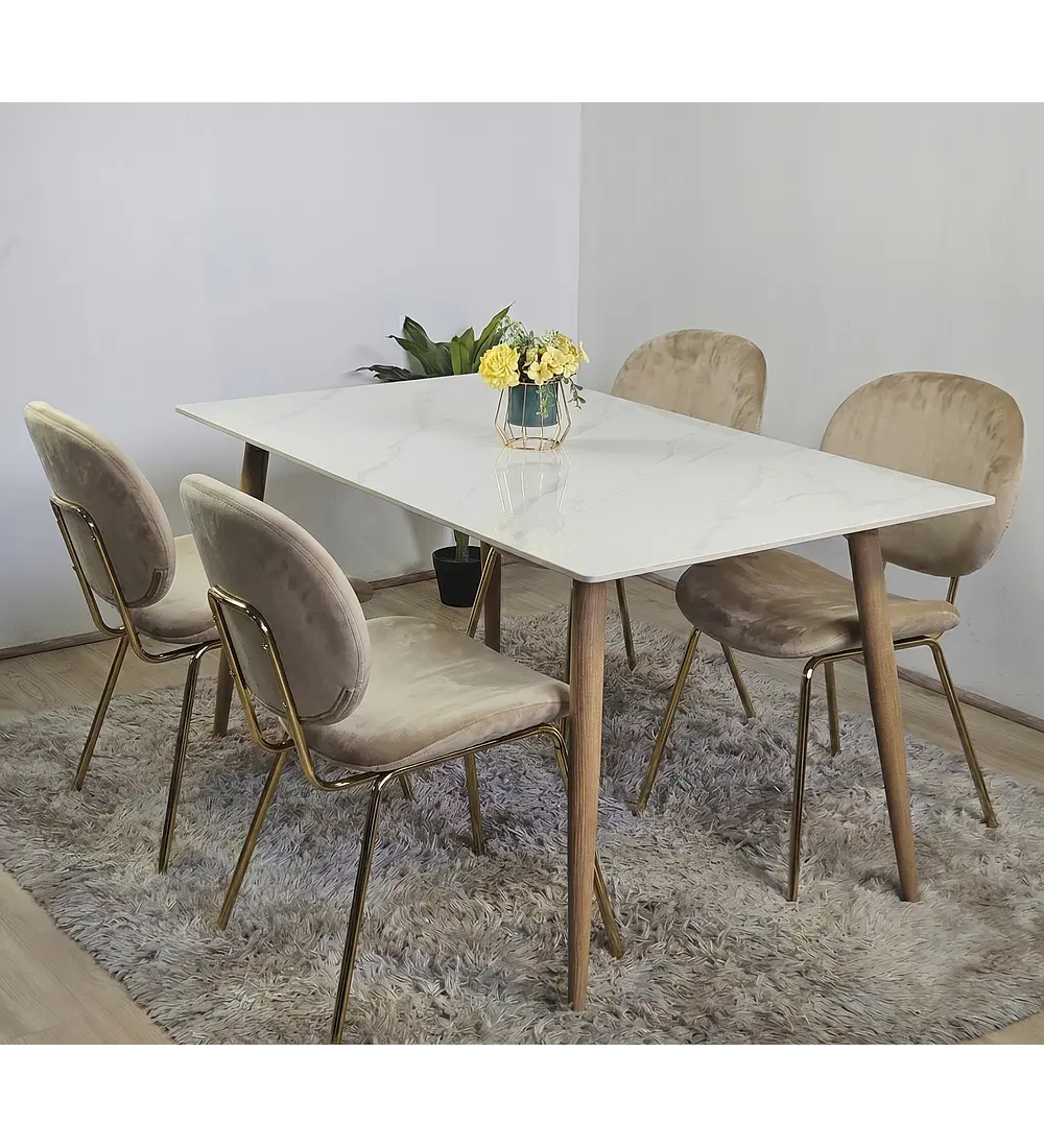 Comedor Mesa Mármol 140X80cm  + 4 Sillas Karu