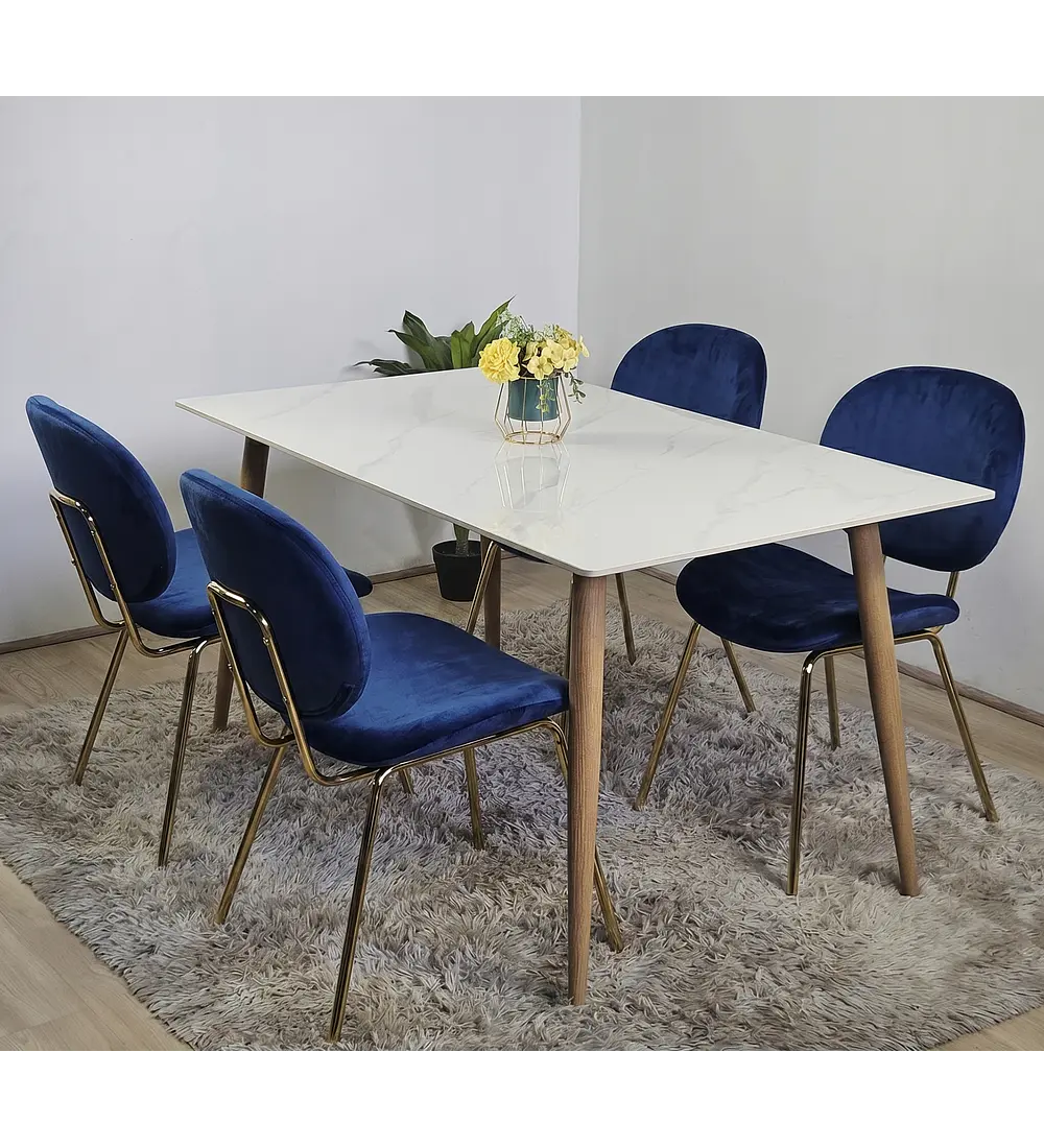 Comedor Mesa Mármol 140X80cm  + 4 Sillas Karu