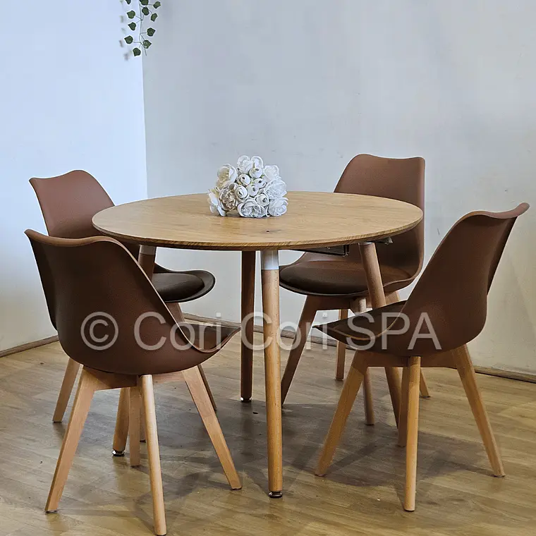 Comedor Mesa Aura Wood 120cms  + 4 Sillas Tulip 1