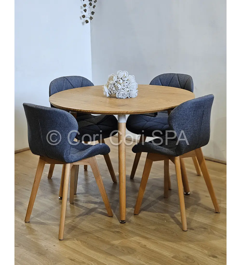 Comedor Mesa Aura Wood 120cms + 4 Sillas Mariposa Lino