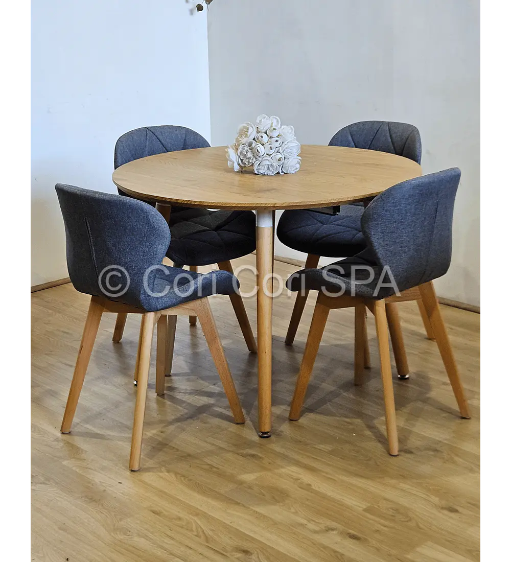 Comedor Mesa Aura Wood 120cms + 4 Sillas Mariposa Lino