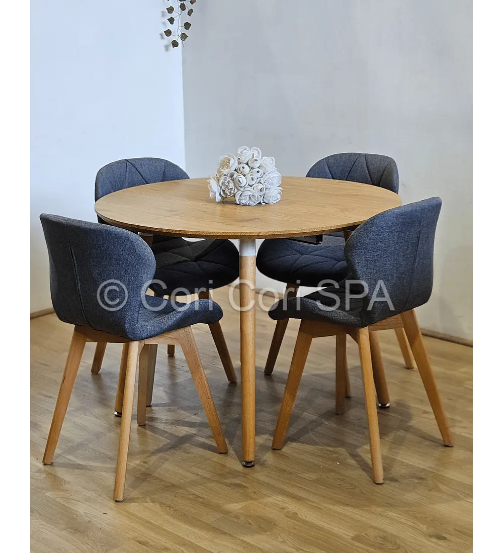 Comedor Mesa Aura Wood 120cms + 4 Sillas Mariposa Lino