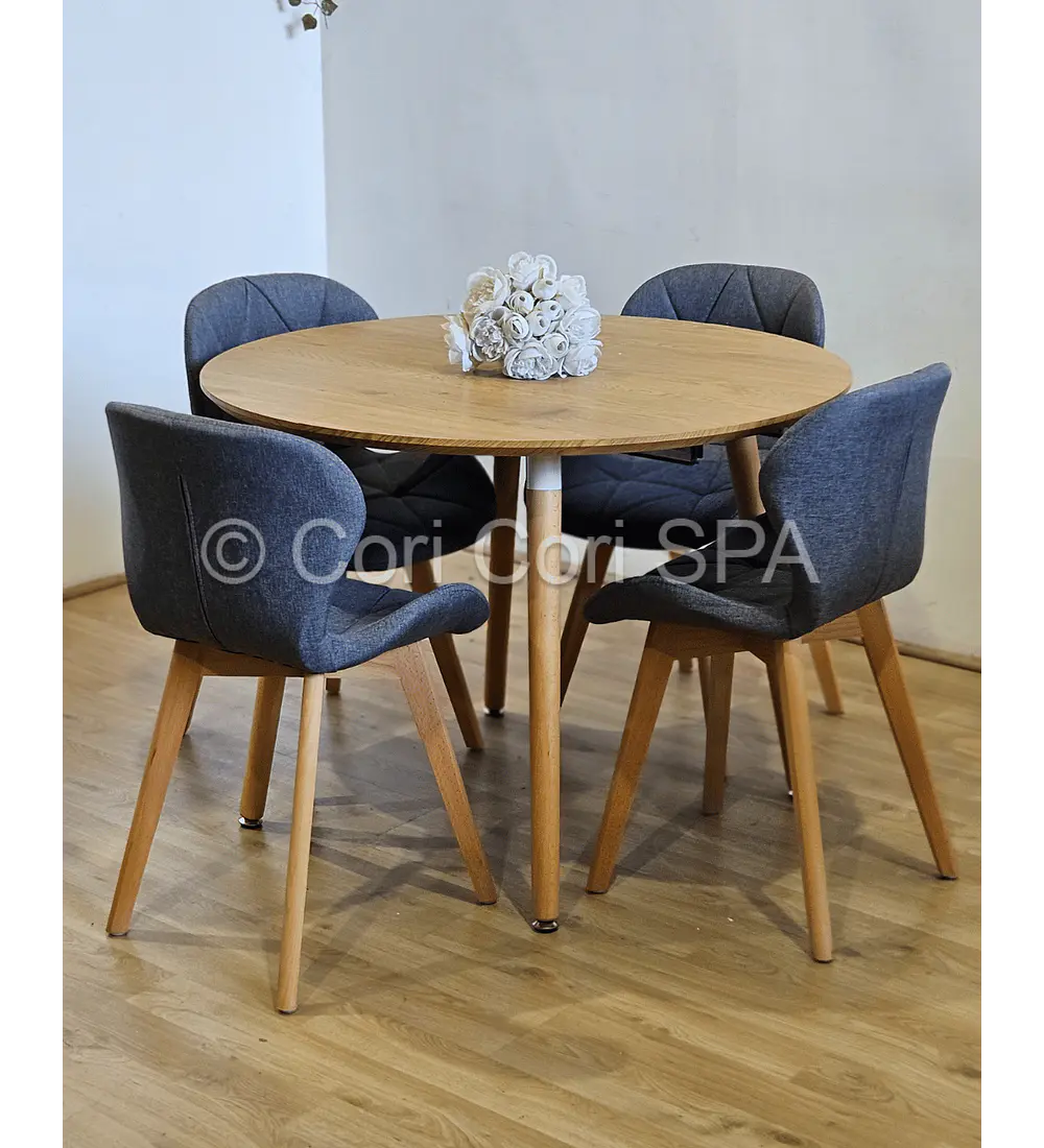 Comedor Mesa Aura Wood 120cms + 4 Sillas Mariposa Lino