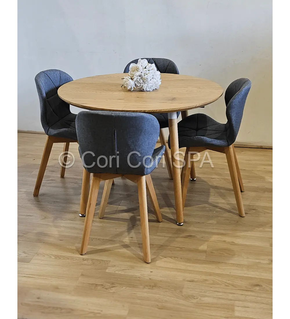 Comedor Mesa Aura Wood 120cms + 4 Sillas Mariposa Lino