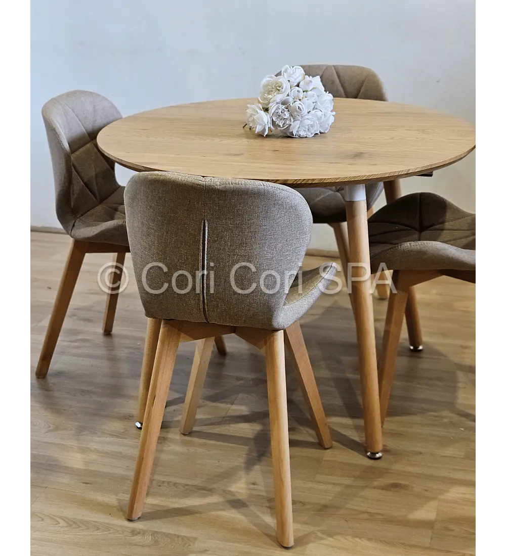 Comedor Mesa Aura Wood 120cms + 4 Sillas Mariposa Lino