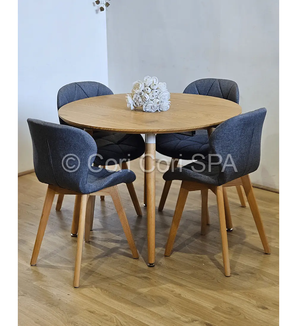 Comedor Mesa Aura Wood 120cms + 4 Sillas Mariposa Lino