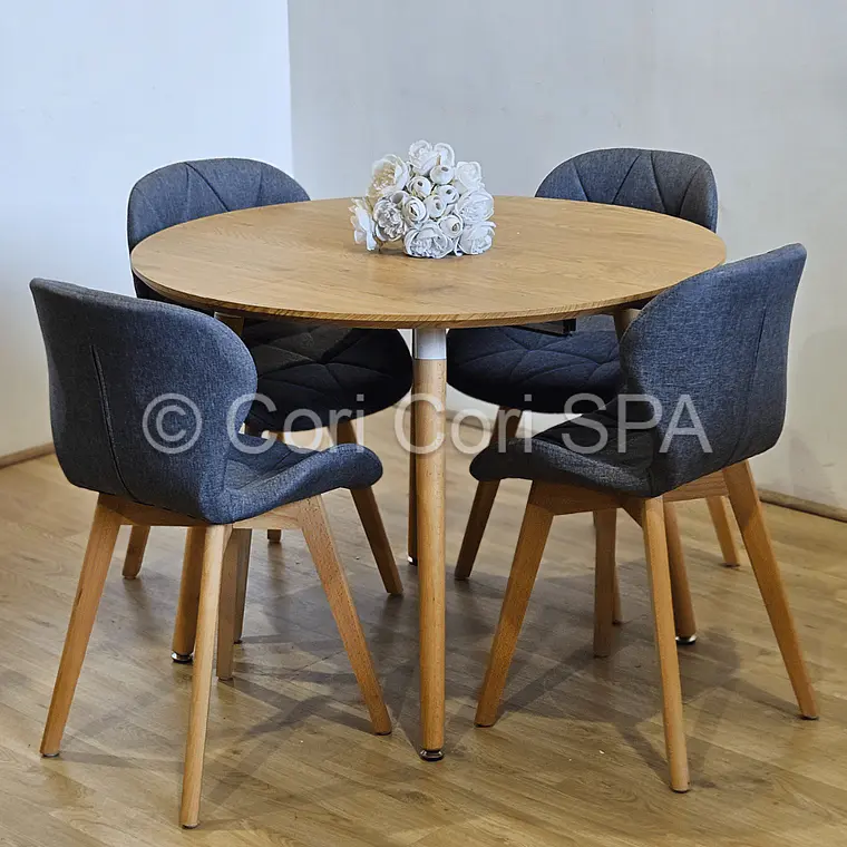 Comedor Mesa Aura 120cms + 4 Sillas Mariposa Lino 10