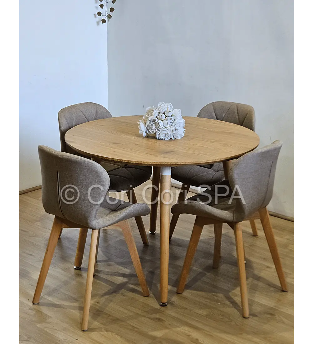 Comedor Mesa Aura Wood 120cms + 4 Sillas Mariposa Lino