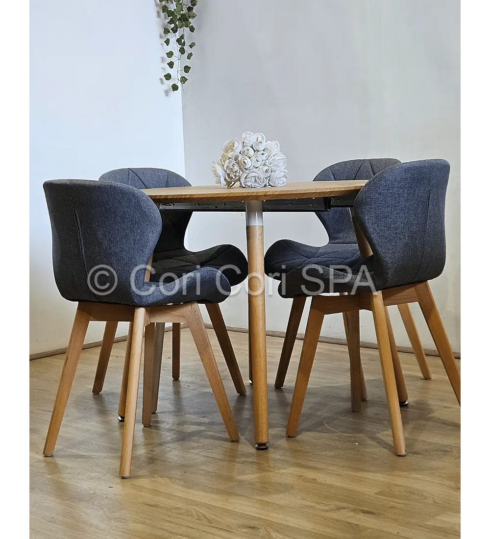 Comedor Mesa Aura Wood 120cms + 4 Sillas Mariposa Lino