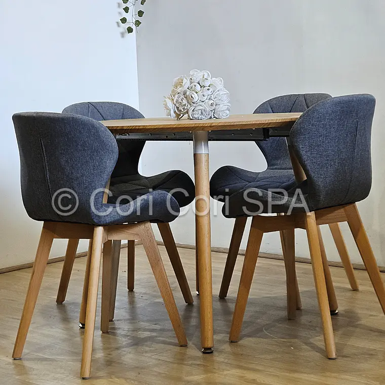 Comedor Mesa Aura 120cms + 4 Sillas Mariposa Lino 12