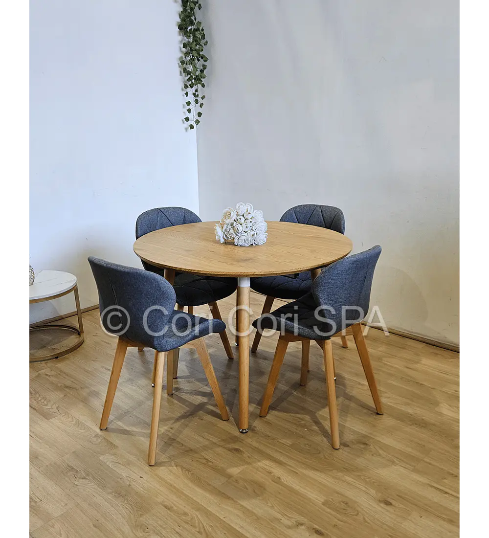 Comedor Mesa Aura Wood 120cms + 4 Sillas Mariposa Lino