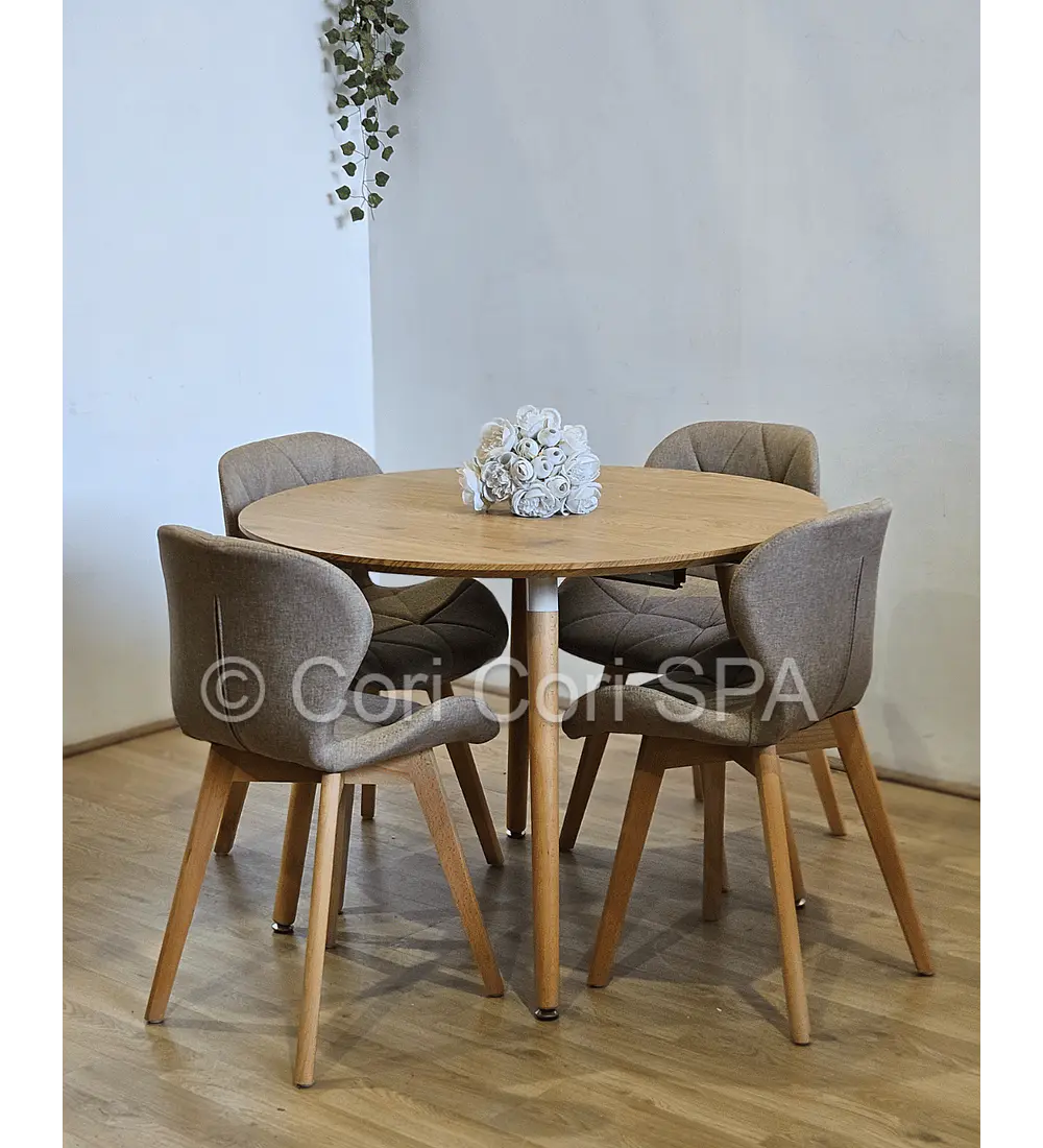 Comedor Mesa Aura Wood 120cms + 4 Sillas Mariposa Lino