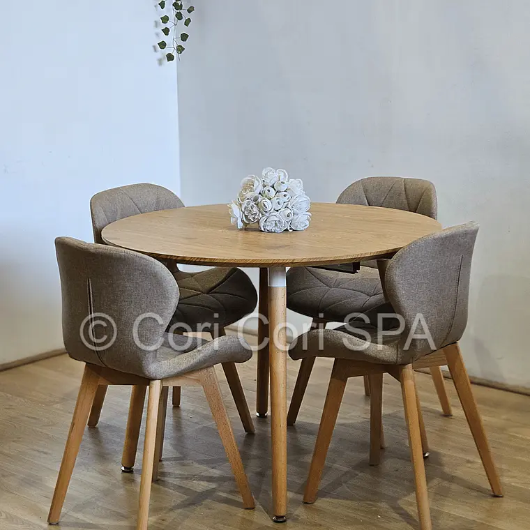 Comedor Mesa Aura 120cms + 4 Sillas Mariposa Lino 14