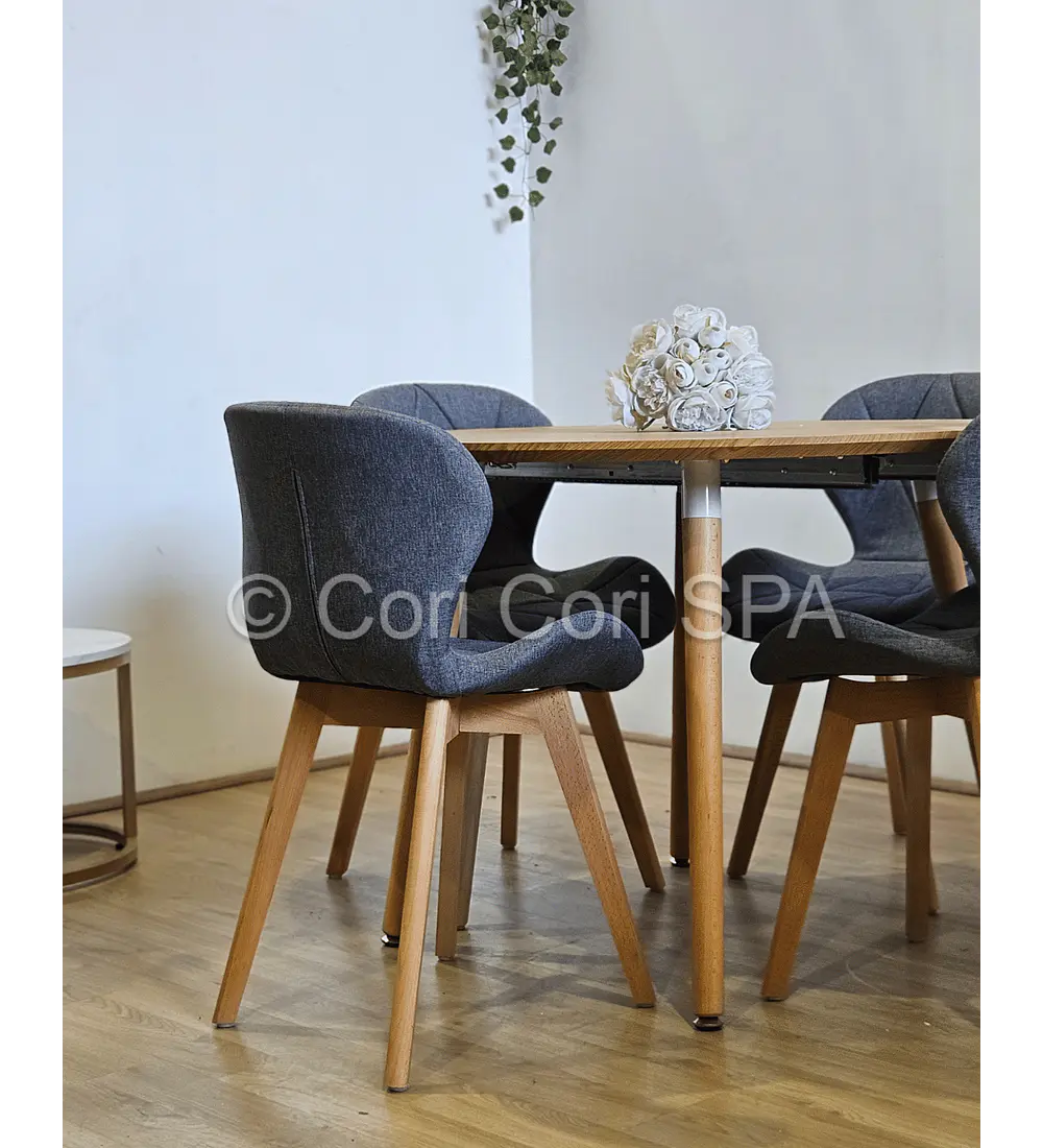 Comedor Mesa Aura Wood 120cms + 4 Sillas Mariposa Lino