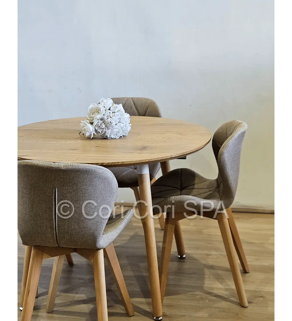 Comedor Mesa Aura Wood 120cms + 4 Sillas Mariposa Lino
