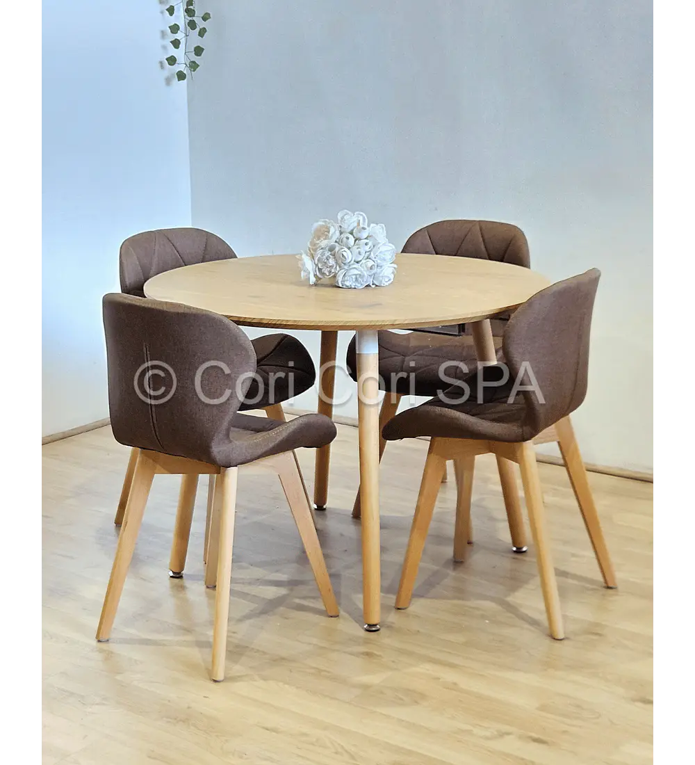 Comedor Mesa Aura Wood 120cms + 4 Sillas Mariposa Lino