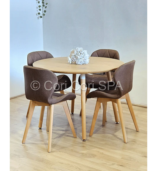 Comedor Mesa Aura Wood 120cms + 4 Sillas Mariposa Lino