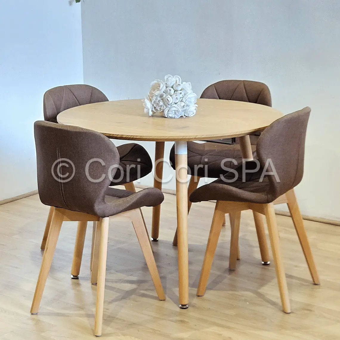 Comedor Mesa Aura 120cms + 4 Sillas Mariposa Lino 17