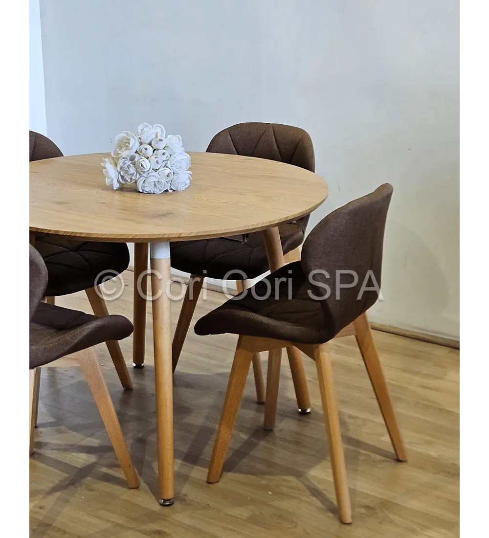 Comedor Mesa Aura Wood 120cms + 4 Sillas Mariposa Lino