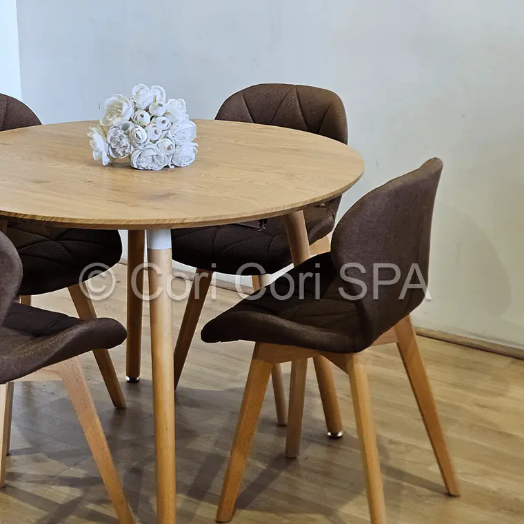 Comedor Mesa Aura 120cms + 4 Sillas Mariposa Lino 18