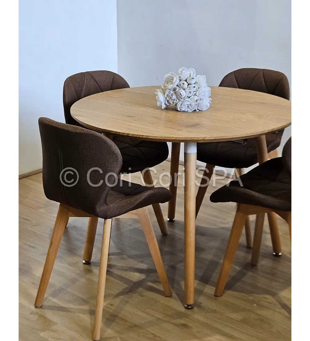 Comedor Mesa Aura Wood 120cms + 4 Sillas Mariposa Lino