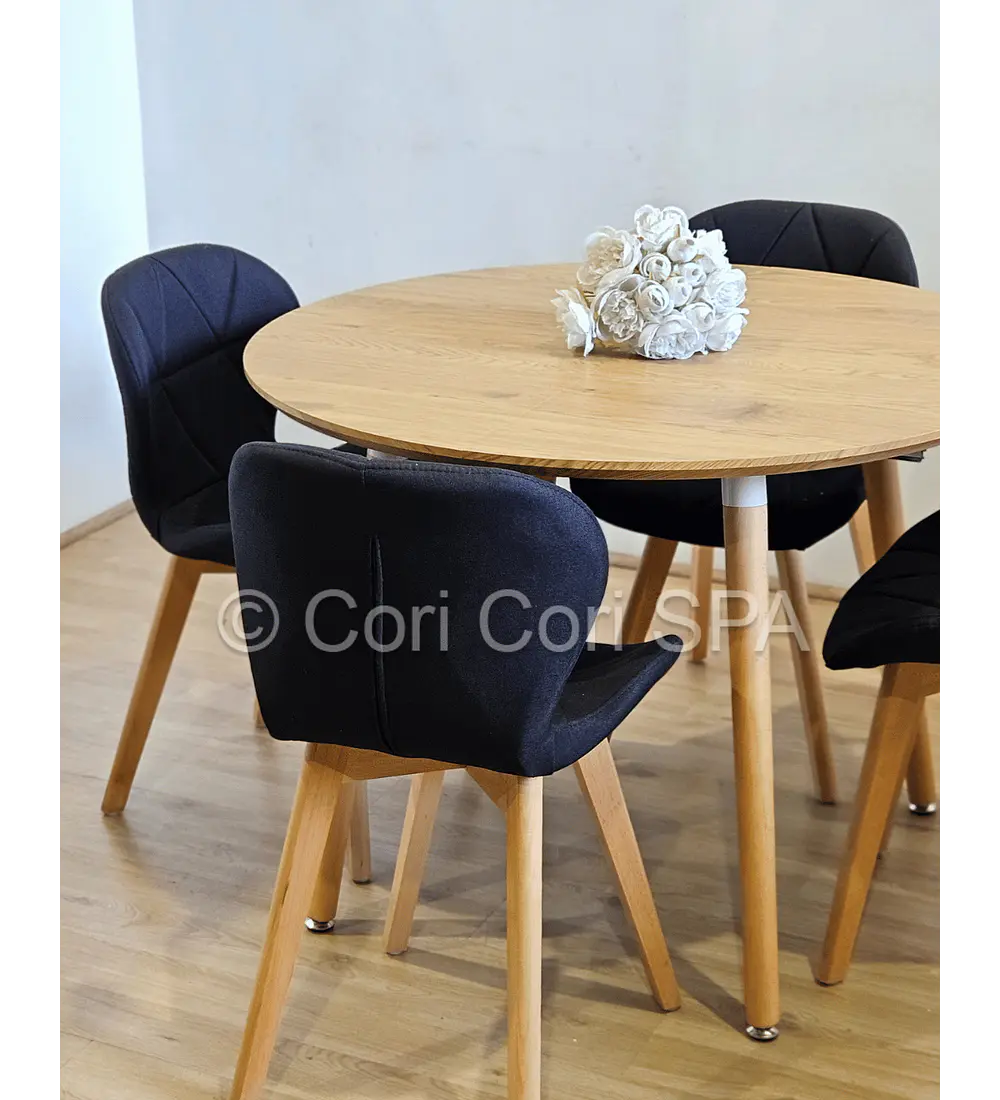 Comedor Mesa Aura Wood 120cms + 4 Sillas Mariposa Lino