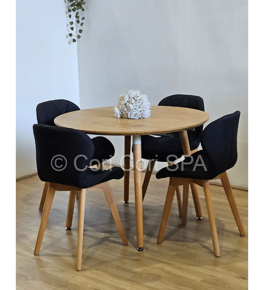 Comedor Mesa Aura Wood 120cms + 4 Sillas Mariposa Lino