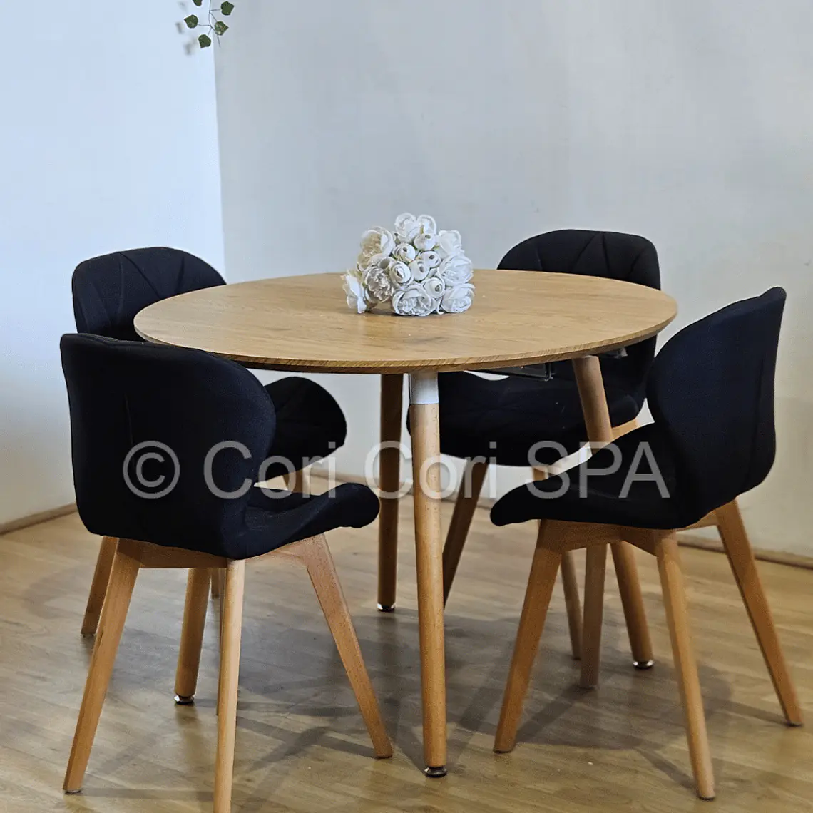 Comedor Mesa Aura 120cms + 4 Sillas Mariposa Lino 23