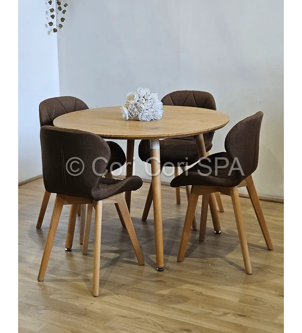 Comedor Mesa Aura Wood 120cms + 4 Sillas Mariposa Lino