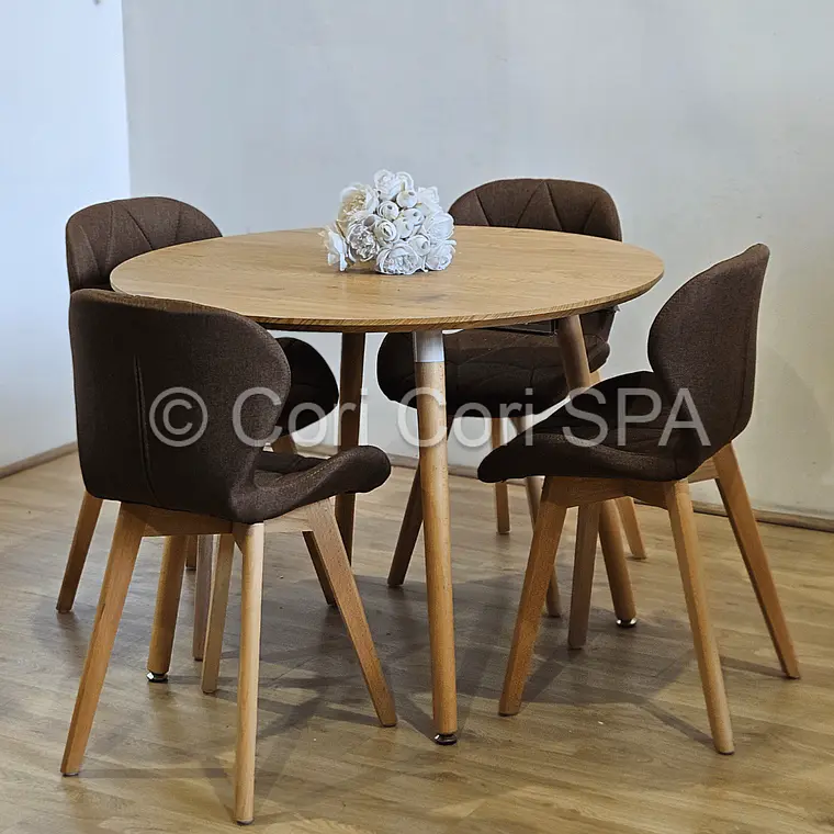 Comedor Mesa Aura 120cms + 4 Sillas Mariposa Lino 24