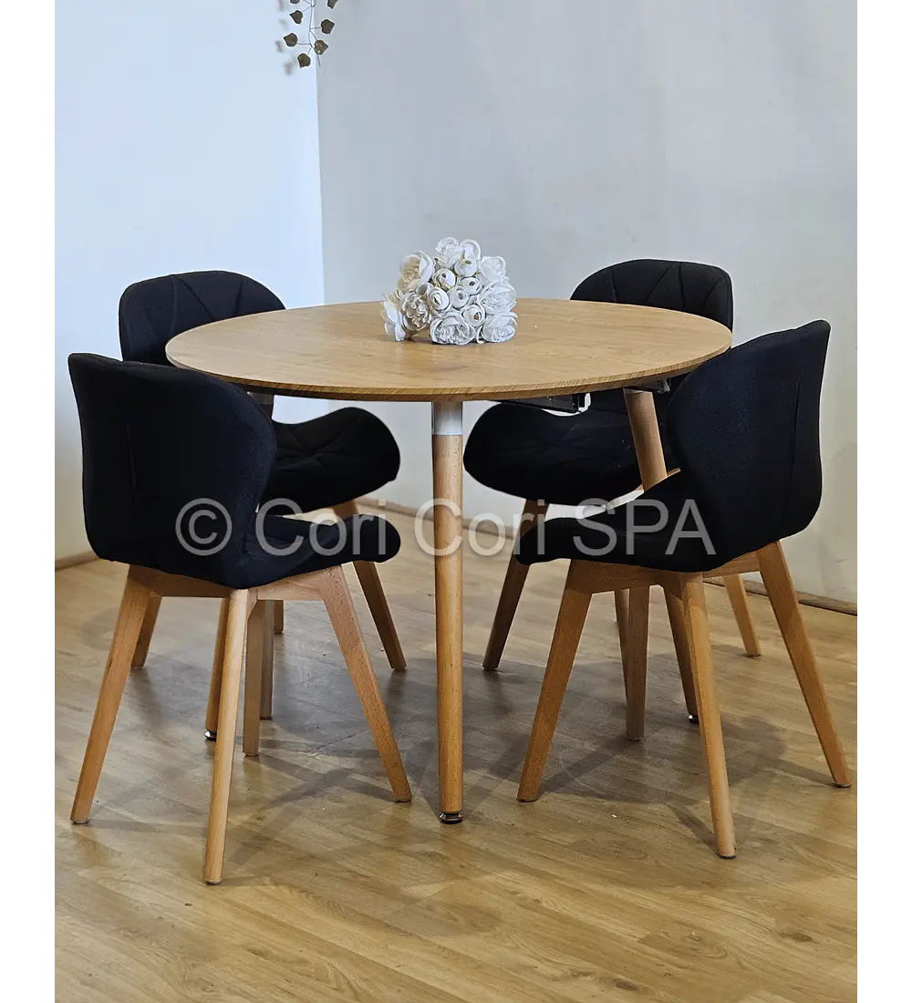 Comedor Mesa Aura Wood 120cms + 4 Sillas Mariposa Lino