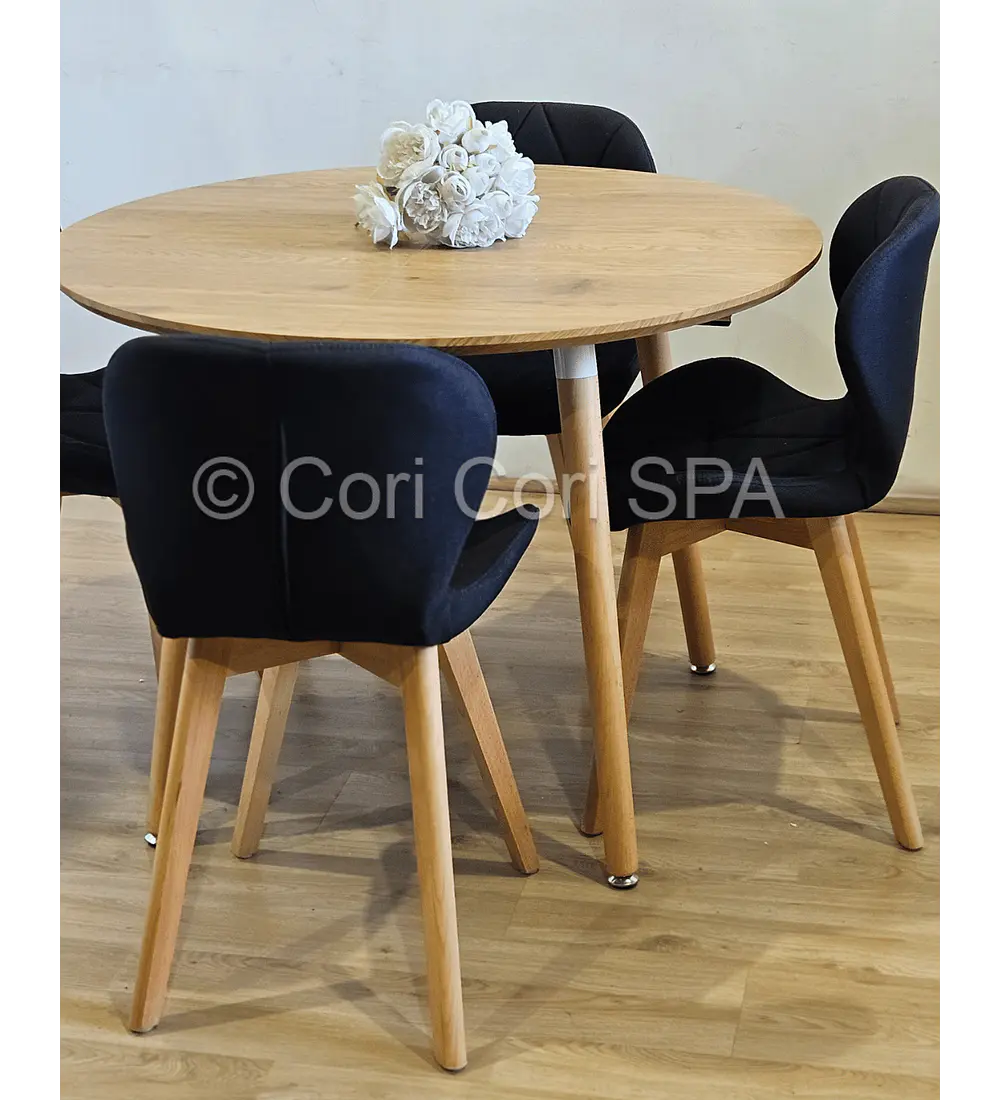 Comedor Mesa Aura Wood 120cms + 4 Sillas Mariposa Lino
