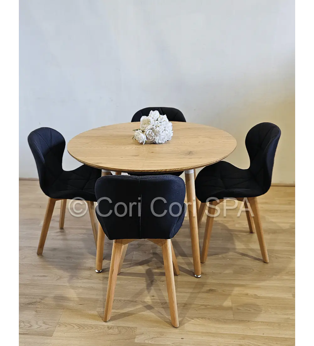 Comedor Mesa Aura Wood 120cms + 4 Sillas Mariposa Lino