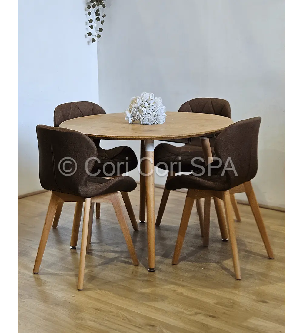 Comedor Mesa Aura Wood 120cms + 4 Sillas Mariposa Lino
