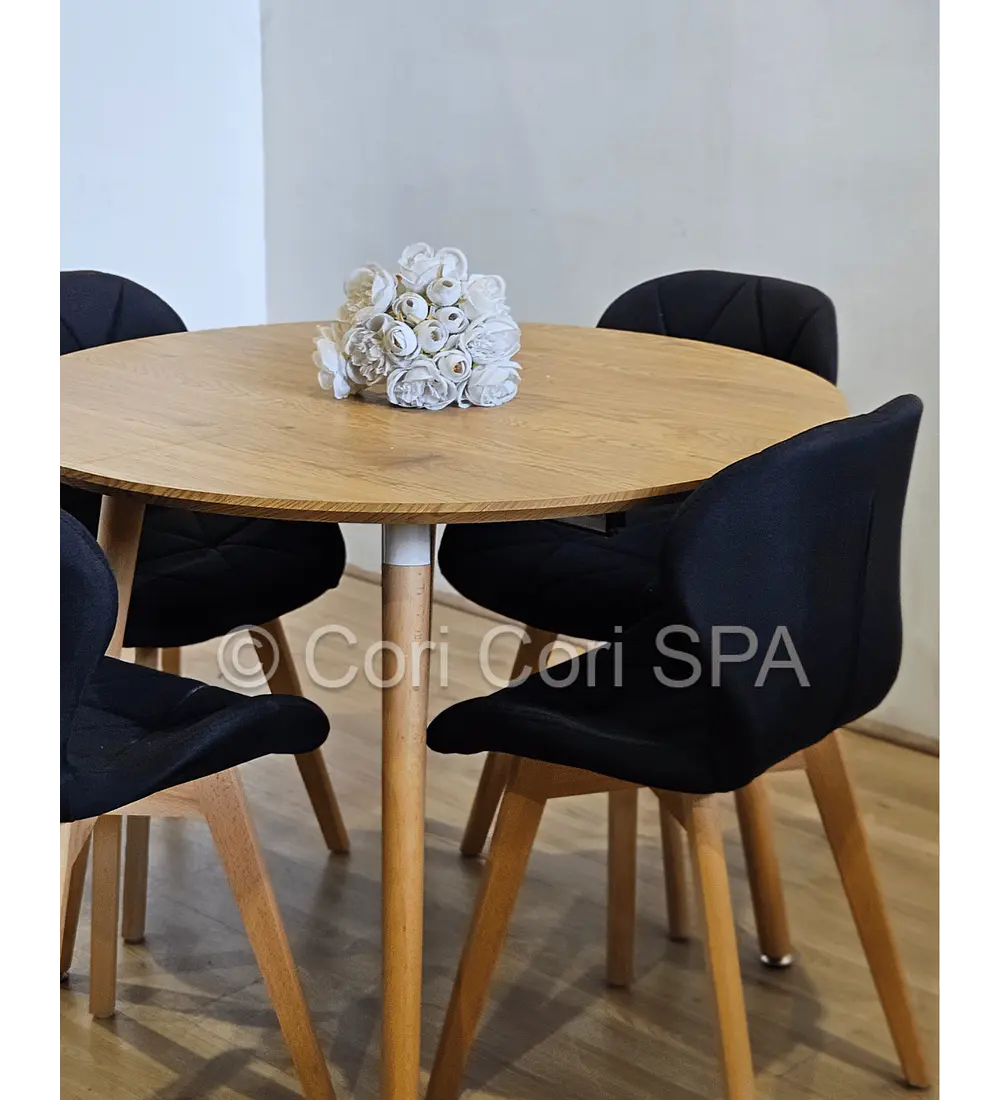 Comedor Mesa Aura Wood 120cms + 4 Sillas Mariposa Lino