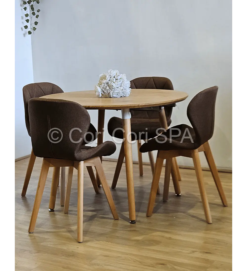 Comedor Mesa Aura Wood 120cms + 4 Sillas Mariposa Lino