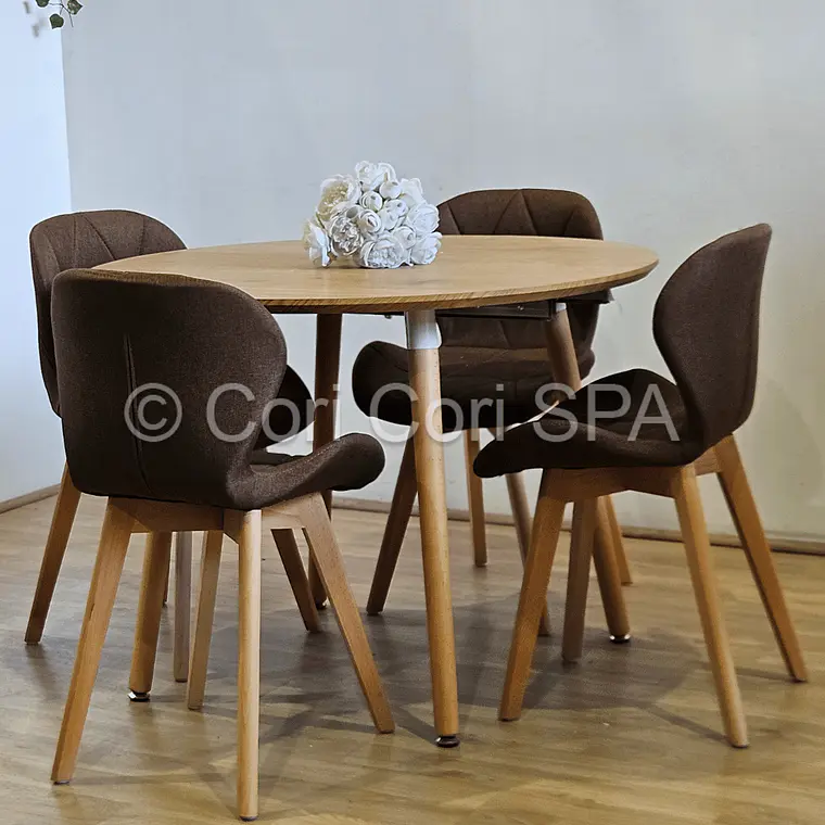 Comedor Mesa Aura 120cms + 4 Sillas Mariposa Lino 30