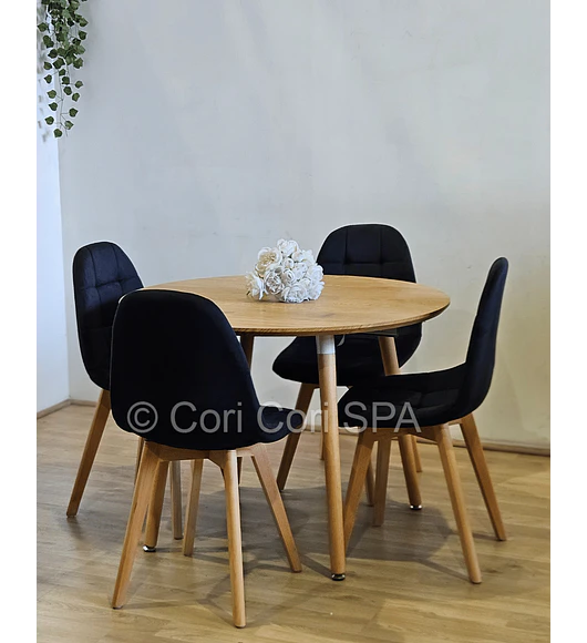Comedor Mesa Aura Wood 120cms + 4 Sillas Capitonne Velvet