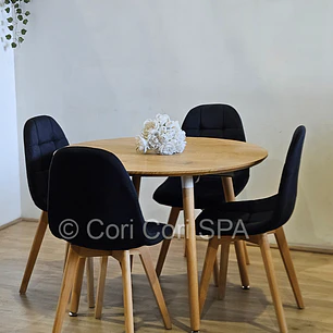 Comedor Mesa Aura Wood 120cms + 4 Sillas Capitonne Velvet