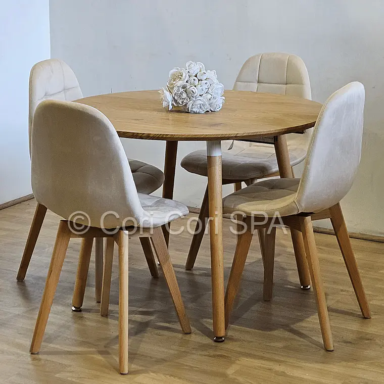 Comedor Mesa Aura Wood 120cms + 4 Sillas Capitonne Velvet 7