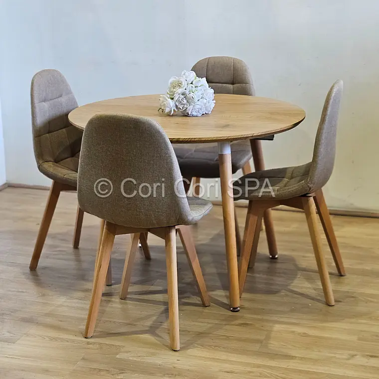 Comedor Mesa Aura Wood 120cms + 4 Sillas Capitonne Lino 3