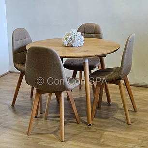 Comedor Mesa Aura Wood 120cms + 4 Sillas Capitonne Lino