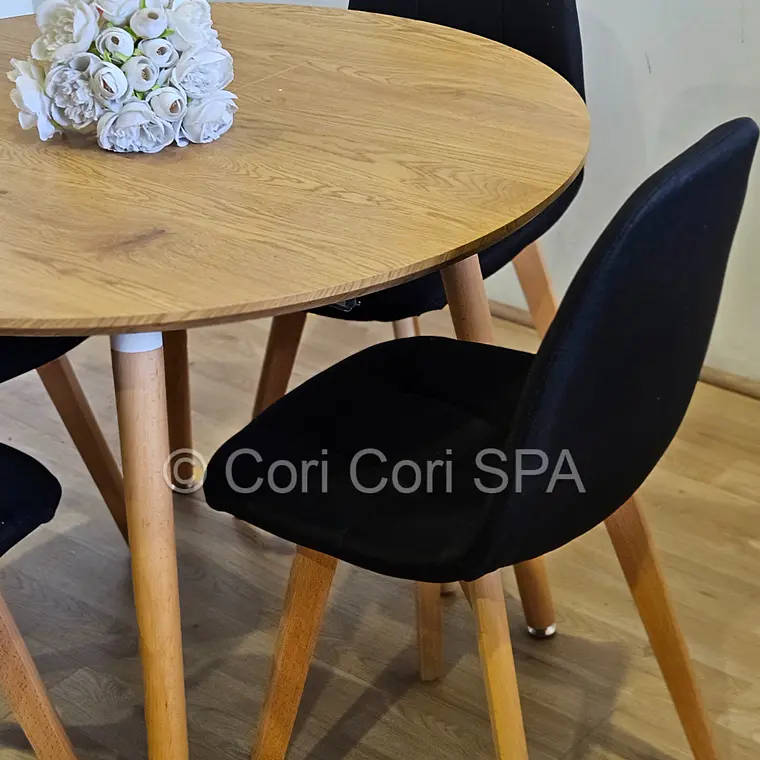 Comedor Mesa Aura Wood 120cms + 4 Sillas Capitonne Lino 6