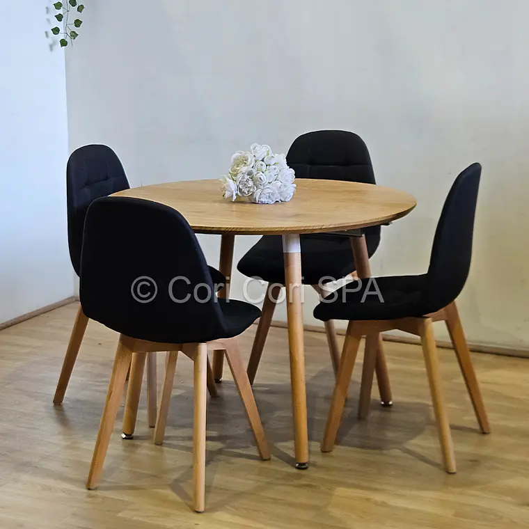 Comedor Mesa Aura Wood 120cms + 4 Sillas Capitonne Lino 11