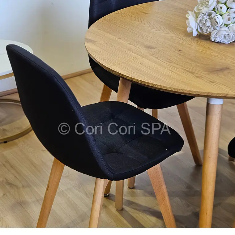 Comedor Mesa Aura Wood 120cms + 4 Sillas Capitonne Lino 24