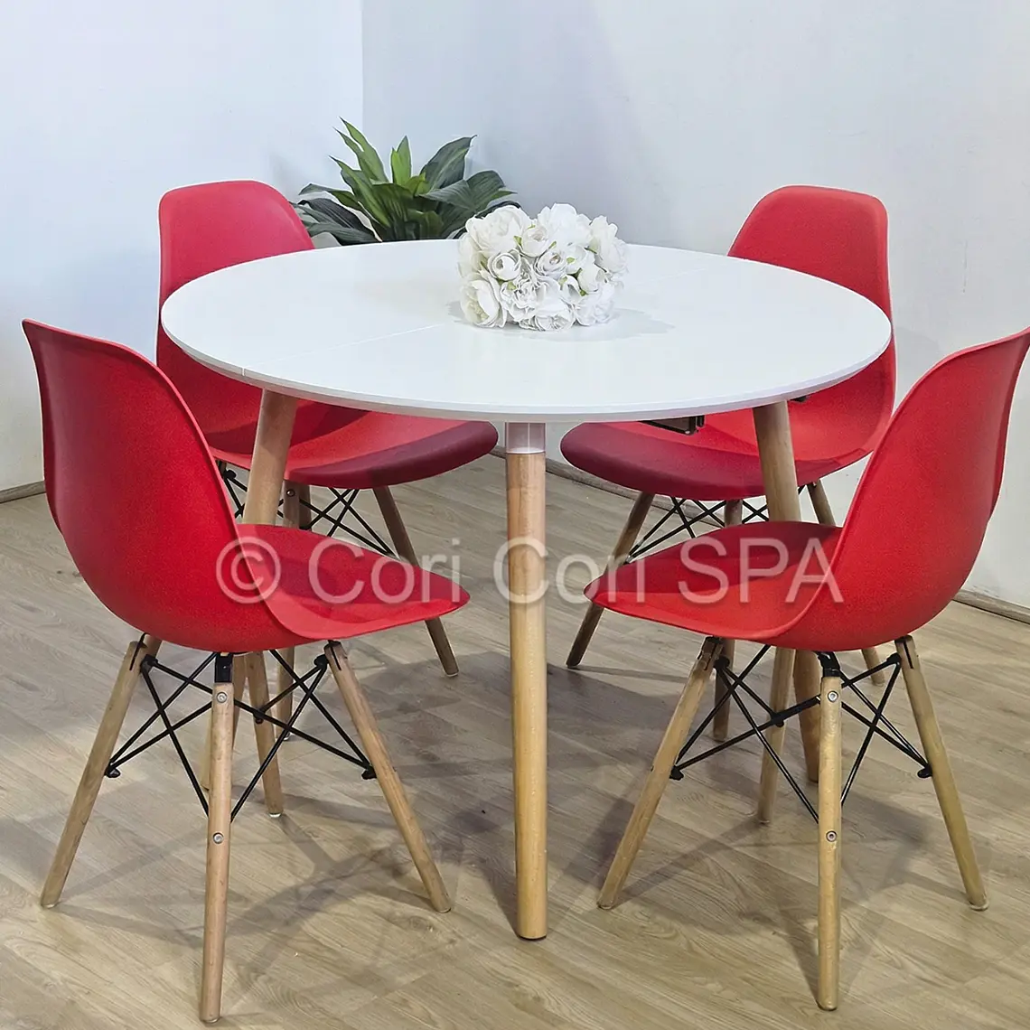 Comedor Mesa Aura Blanca 120cms  + 4 Sillas Eames 1