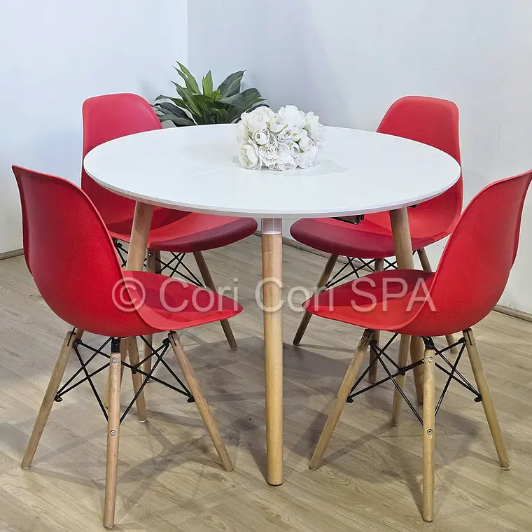 Comedor Mesa Aura Blanca 120cms  + 4 Sillas Eames 1