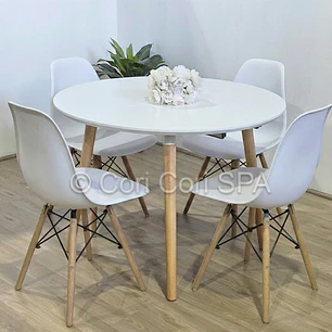 Comedor Mesa Aura Blanca 120cms  + 4 Sillas Eames