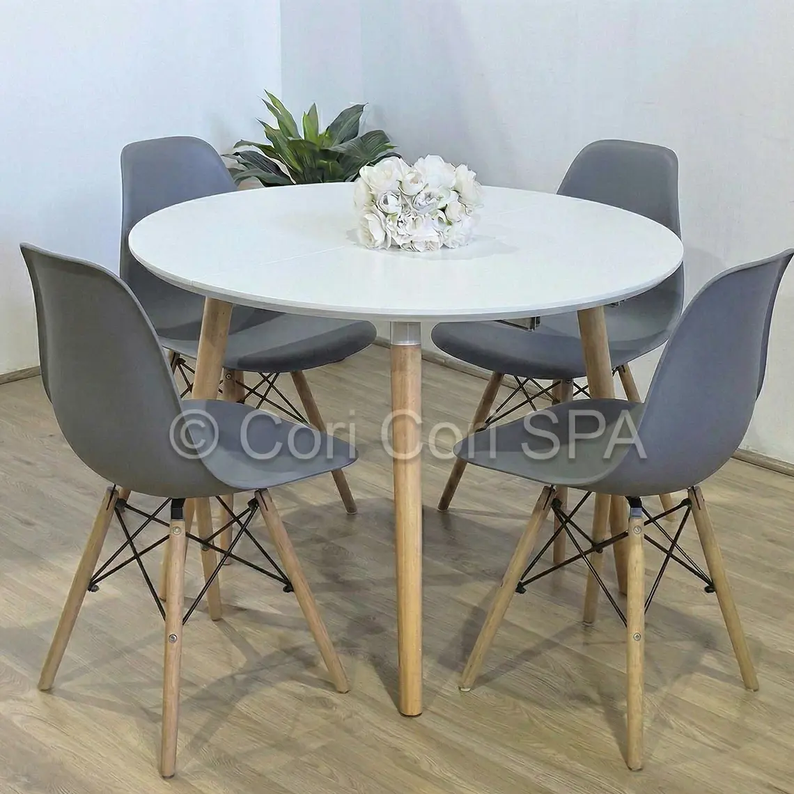 Comedor Mesa Aura Blanca 120cms  + 4 Sillas Eames 3